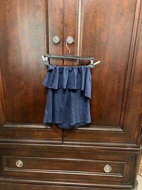 Navy Blue Strapless Ruffle Top